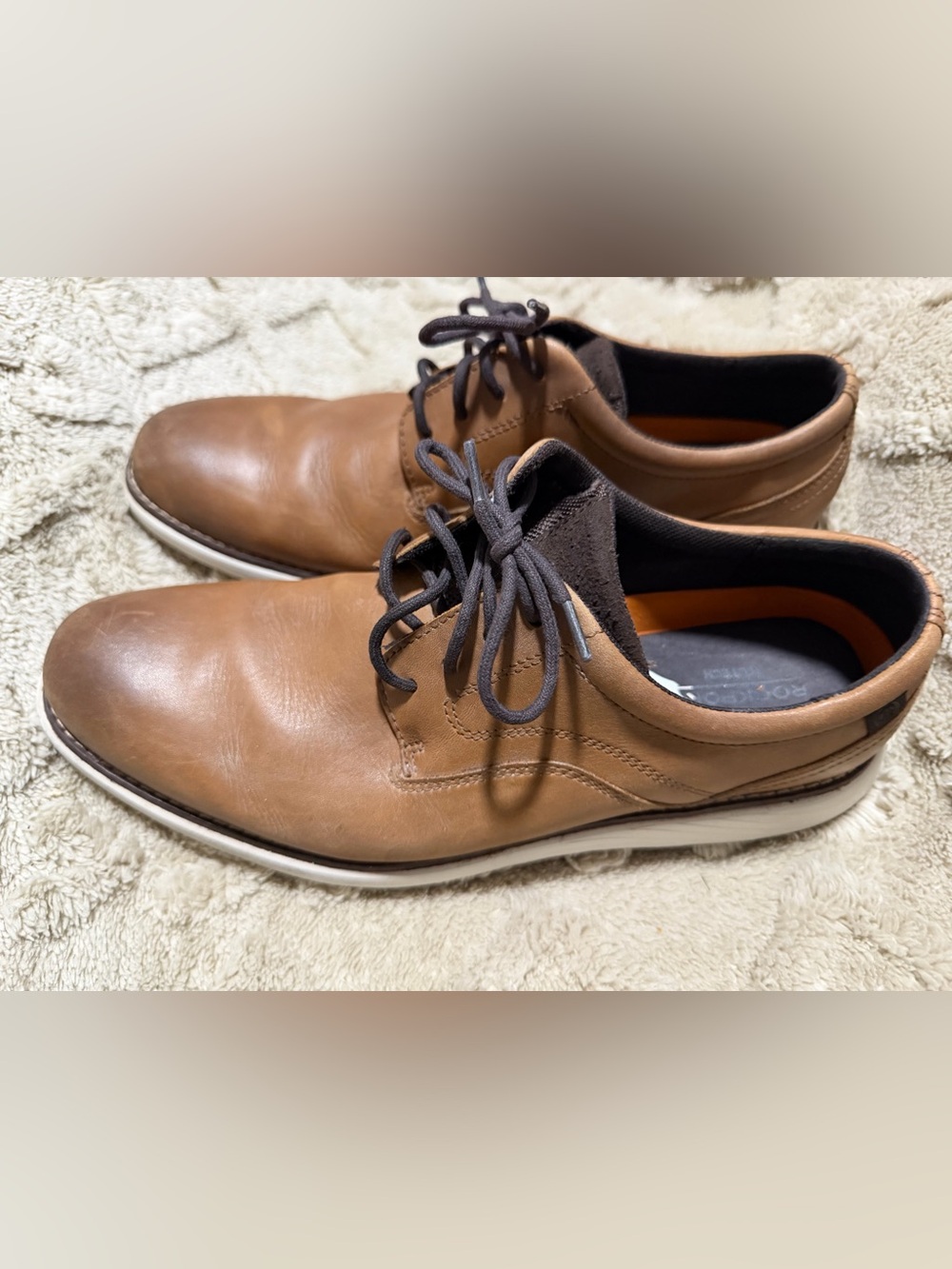 Rockport Men's Garett Plain Toe Tan Leather Oxfords 8 1/2